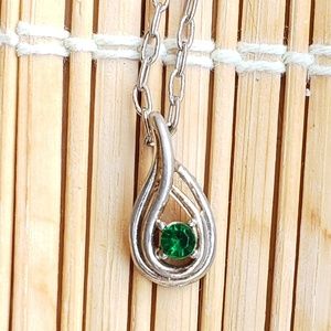 Vintage Love Knot Pendant w/ Simulated Emerald
